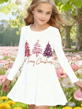2-10T Kid Girl Crew Neck Long-sleeved Flower Casual Dresses