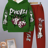 New Trendy Children's Fashion Casual Spider Hooded Sweatshirt Two-piece Set