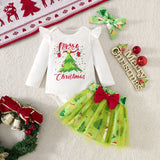 Baby Girl Cute Letter Snowman Print Mesh 2 Pcs Sets