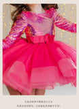 Kid Baby Girls Piano Catwalk Rose Red Sequined Princess Dresses