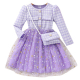 Long Sleeve Lady Star Mesh Dress with Small Bag