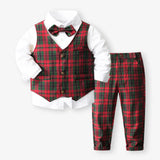 1-5Y Kid Baby Boys Red Plaid Christmas Suit Multi-piece Set