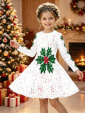 3-12Y Kid Girl Christmas Autumn Long-sleeved 3D Printing Dresses