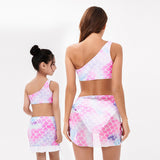 Family Matching Parent-child Single Shoulder Split Swimsuit Three-piece Set