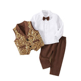 2-6T Kid Boys Bronzing Formal Wedding Suit 4 Pcs Set