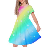 Kid Girl Short Sleeved A-line Digital Printed Round Neck Loose Dress