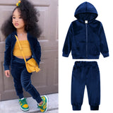 6M-14T Kid Baby Boy Girl Autumn Golden Velvet Suits 2 Pcs Set
