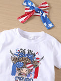 Summer Baby Girl Fringed Short-sleeved Splicing Independence Day 3 Pcs Set Outfits