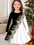 2-10T Kid Girl Christmas Long Sleeve Fashion Casual 3D Print Dresses