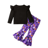 1-6T Kid Baby Girls Suit Halloween Ghost Pumpkin Bat Trumpet Suit 2 Pcs Set
