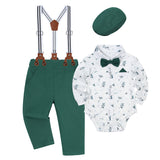 0-24M Boy Baby Retro Gentleman Long Sleeve Overalls Banquet Suit 3 Pcs Set