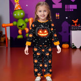 1-8Y Kid Baby Girl Halloween Suit Cartoon Pumpkin Skull Funny 2 Pcs Set