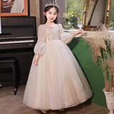 Kid Girl Long Sleeve Flower Wedding Birthday Piano Performance Dresses