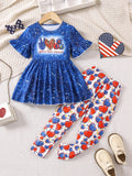 Kid Girls Summer Independence Day Peace Love Full Print 3 Pcs Set