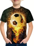 Kid Boy Flame Football 3D Printed Casual Short Sleeve T-Shirt