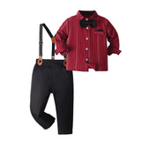 6M-8T Kid Baby Boys Formal Red Bow Tie Overalls 4 Pcs Set
