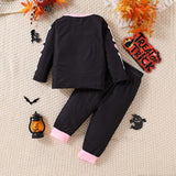 1-6Y Kid Baby Girl Halloween Cartoon Skull Funny Suits 2 Pcs Set