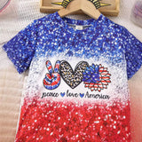 3-8T Kid Girl Independence Day Print Gradient 2 Pcs Set