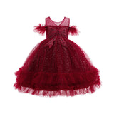 Kid Girls Princess Lace Fluffy Yarn Birthday Party Dresses