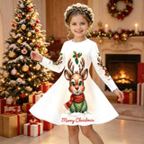 3-12Y Kid Girls Long Sleeve 3D Printed Christmas Casual Dresses