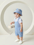 Baby Boy Summer Onesie Blue Striped Lapel Short-sleeved Suit 2 Pcs Set
