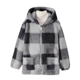Men's and Women's Fashion Casual Plaid Warm Children's Top Hooded Plush Jacket