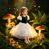 2-8Y Kid Baby Girls Autumn Winter Dark Green Long Sleeve Bubble Sleeve Party Dresses