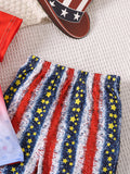 3-8T Kid Girls Summer English Graphic Star Stripe Print Flared 2 Pcs Set