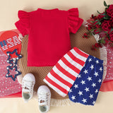 Kid Baby Summer USA Independence Day Embroidered Shorts 2 Pcs Set
