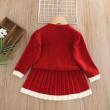 1-6T Kid Baby Girls College Bow Knitted Suit 2 Pcs Set