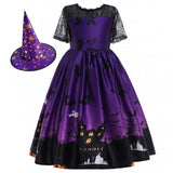 Kid Girl Halloween Pumpkin Lantern Ghost Fairy Cartoon Print Dresses