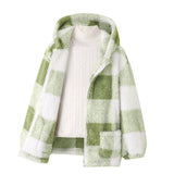Men's and Women's Fashion Casual Plaid Warm Children's Top Hooded Plush Jacket