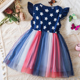 Kid Baby Girls Style Striped Star Print Independence Day Dress