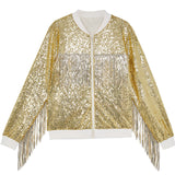 1-14T Kid Baby Girls Fringed Sequined Multi-color Long-sleeved Temperament Coat Jacket