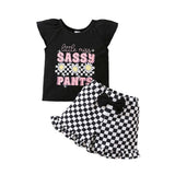 Kid Baby Girl Suit Summer Alphabet Flying Sleeve Independence Day Flag 2 Pcs Set