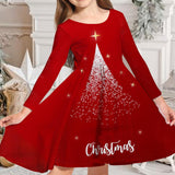 Princess Dress Girls Skirt New Swing Dress Christmas Long Sleeve Crew Neck Skirt