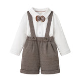 Baby Boy Long Sleeve British Style  Birthday Overalls 2 pcs Set