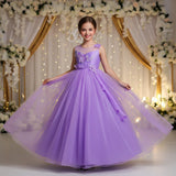 Kid Girl Flower Long Mesh Princess Birthday Show Dress