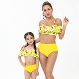 Family Matching Parent-child High Waist Sleeves Split Swimsuit