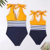 Parent-child Swimsuit New Striped Color Matching One-piece Bikini Mother and Daughter Swimsuit