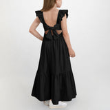 Kid Girl Summer Sweet Square Neck Flying Sleeve Backless Dresses