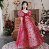 Kid Baby Girl Red Pompous Host High-end Luxury Dresses