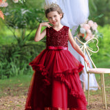 Kid Christmas Girl Princess Sleeveless Glitter Flower Birthday Fluffy Dresses