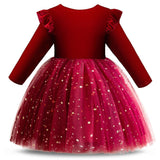 Kid Girls Long Sleeve Flying Sleeve Star Sequin Mesh Princess Dresses