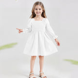Kid Baby Girl Square Collar Lantern Sleeves Ruffled Large Hem High-waisted Dresses