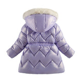 Girls' Winter New Cotton Clothes Children's Bright Leather Leave-in Hooded Cotton Jacket