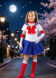 Kid Girl Adult Halloween Show Costume Water Ice Moon Cos Sailor Anime Cosplay 5 Pcs Set