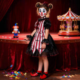 4-10T Kid Girl Halloween Circus Thriller Suit Clown Costume 3 Pcs Set