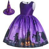 Kid Girl Halloween Pumpkin Lantern Ghost Fairy Cartoon Print Dresses