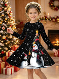 3-12Y Kid Girl Christmas Long Sleeve 3D Printed Dresses